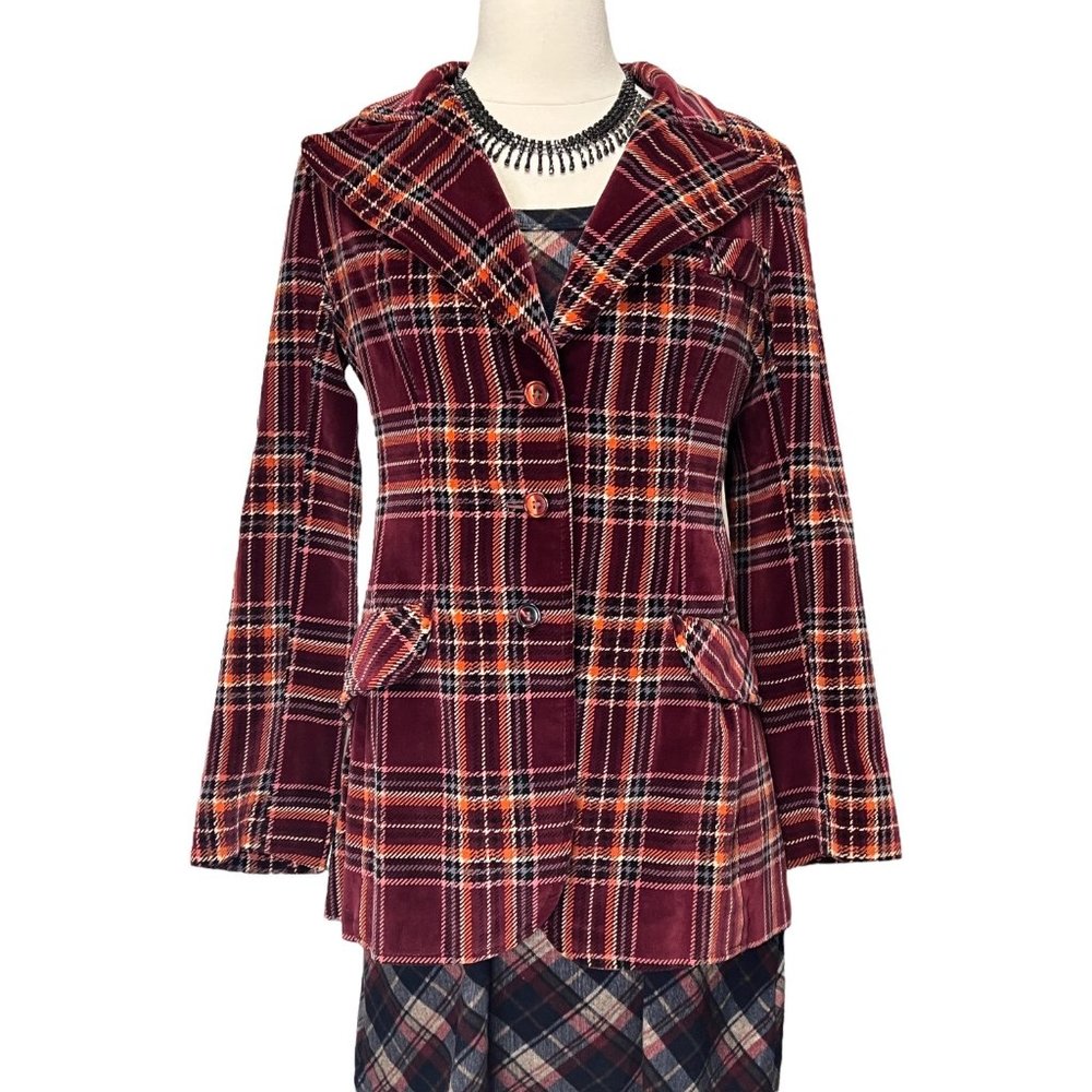 Vintage burgundy plaid velvety jacket